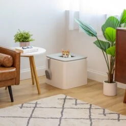 IRIS USA Premium Square Top Entry Cat Litter Box With Scoop, White & Gray, Large -Cat Supplies 846654 PT4. AC SS1800 V1683836560