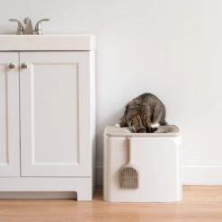 IRIS USA Premium Square Top Entry Cat Litter Box With Scoop, White & Gray, Large -Cat Supplies 846654 PT5. AC SS1800 V1683835834