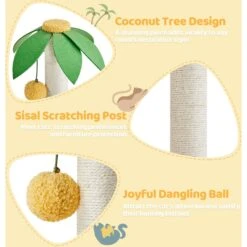 Yaheetech 37-in Coconut Palm Cat Tree, Small, Green & Yellow -Cat Supplies 871710 PT4. AC SS1800 V1686250306