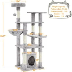 Yaheetech 4-Level Cat Tree, 56.5-in, Medium, Light Gray -Cat Supplies 871774 PT2. AC SS1800 V1686246221