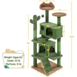 Yaheetech 54.5-in Cactus Cat Tree, Medium, Green & Brown -Cat Supplies 871870 PT2. AC SS1800 V1688738705