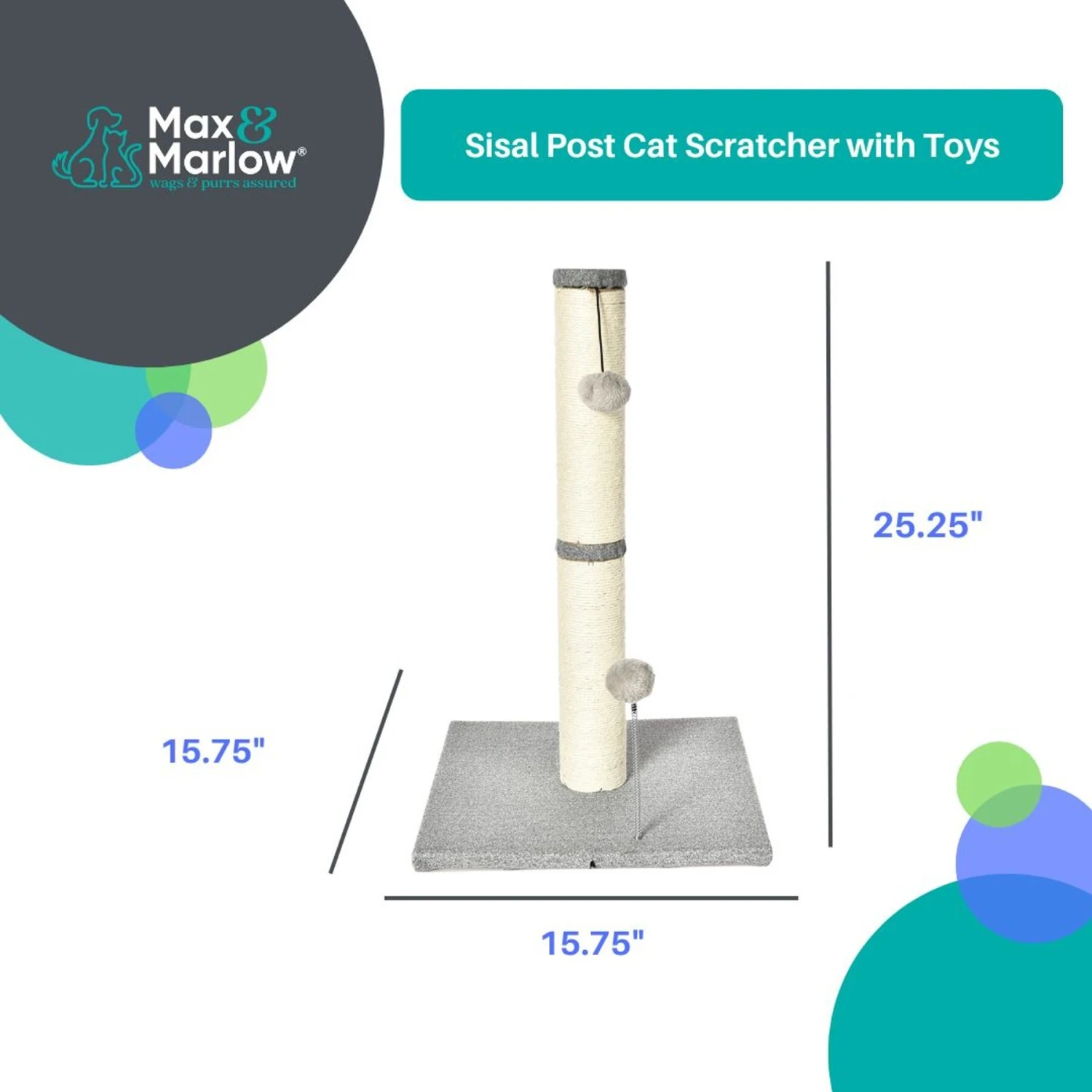 Max & Marlow 25-in Sisal Cat Scratching Post With Toy 5 Max & Marlow 25-in Sisal Cat Scratching Post With Toy - Image 3