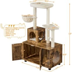 Yaheetech Cat Litter Box Enclosure Cat Tree & Condo, Rustic Brown & Beige -Cat Supplies 953326 PT2. AC SS1800 V1695056786