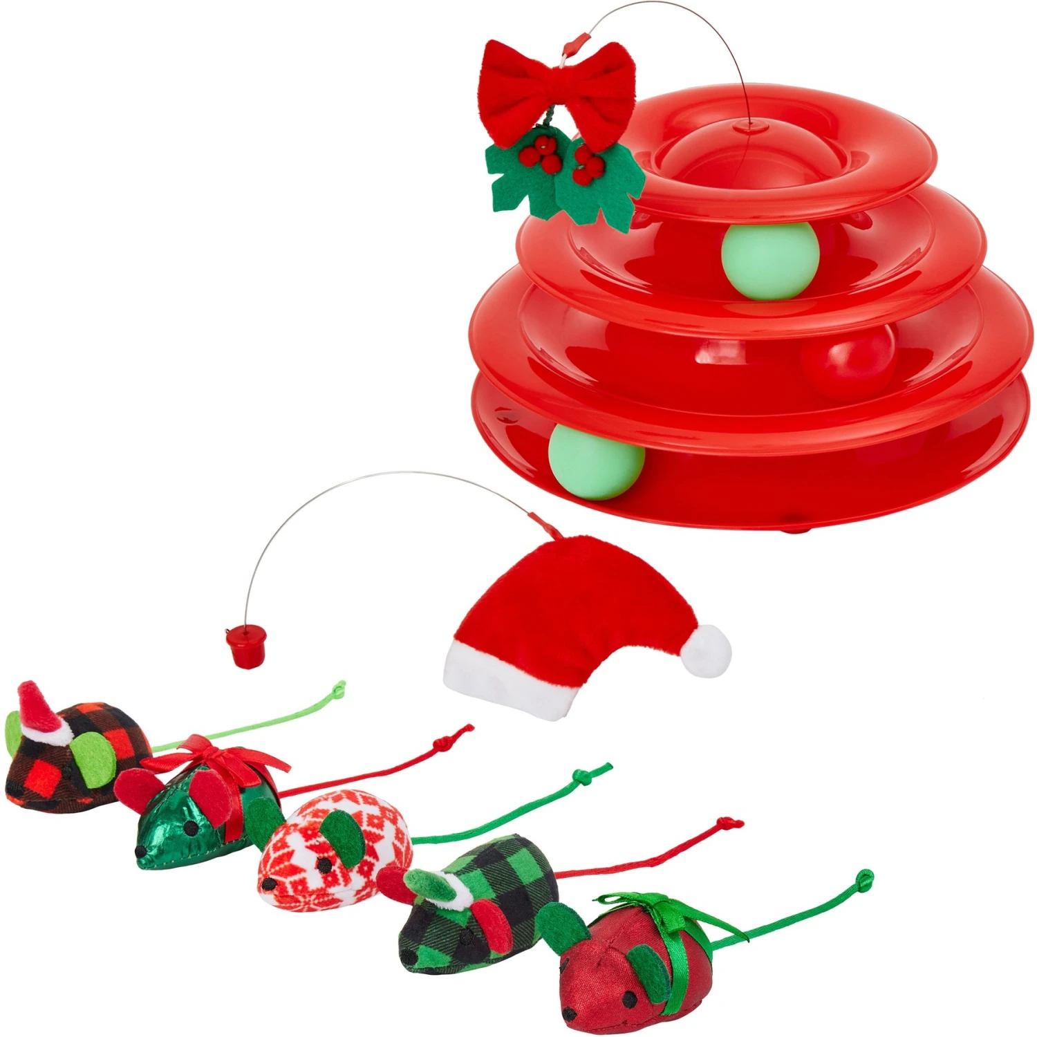 Frisco Holiday Santa Hat & Mistletoe Cat Tracks Cat Toy & Frisco Holiday Mice Cat Toy With Catnip, 5 Count 3 Frisco Holiday Santa Hat & Mistletoe Cat Tracks Cat Toy & Frisco Holiday Mice Cat Toy With Catnip, 5 Count